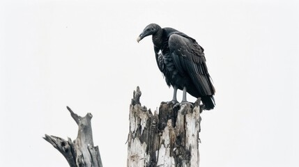 Black Vulture Perched on a Dead Tree Stump
