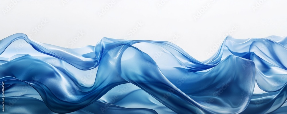 Wall mural Abstract blue flowing waves on white background, contemporary art concept