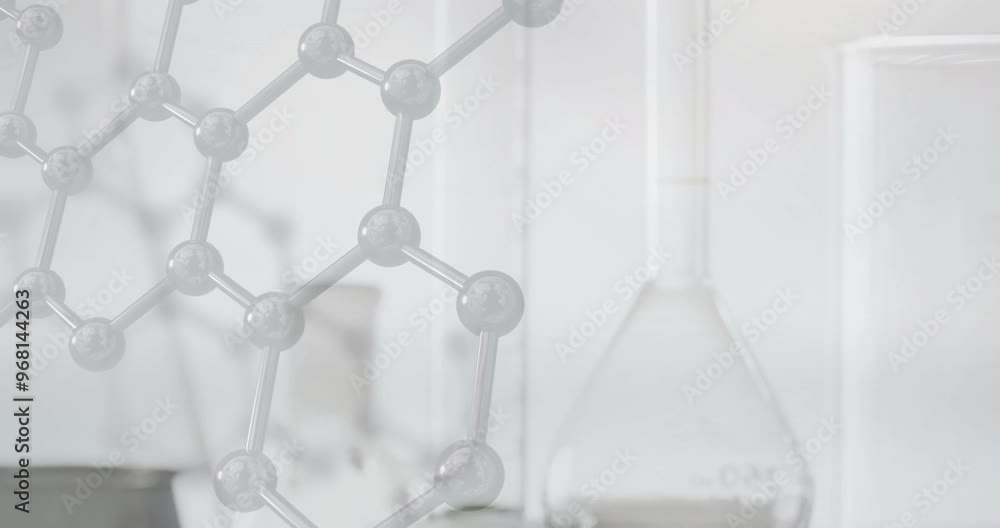 Poster animation of scientific data processing over beakers in laboratory