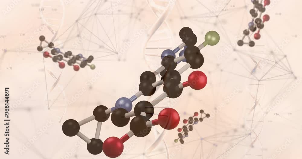 Poster animation of scientific data processing over connections on yellow background