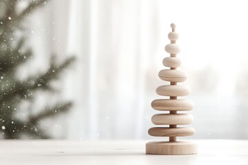 Sapin en bois empil&eacute; minimaliste sur fond lumineux flou