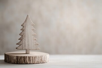Petit sapin en bois minimaliste sur base en tronc d'arbre
