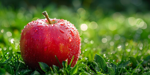 Red apple with small drops of water
