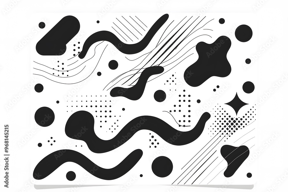 Aufkleber abstract black and white geometric patterns with fluid shapes and lines