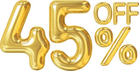 Discount 45 percent gold 3d  number on white background, Special offer