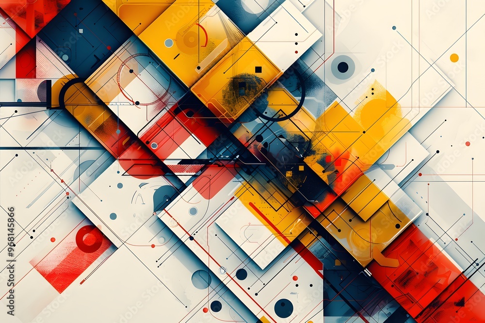Poster vibrant geometric abstraction with bold colors and dynamic shapes