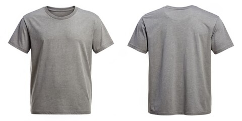 Front and Back View of a Grey T-Shirt, Isolated on White Background, Clothing, Apparel, Fashion