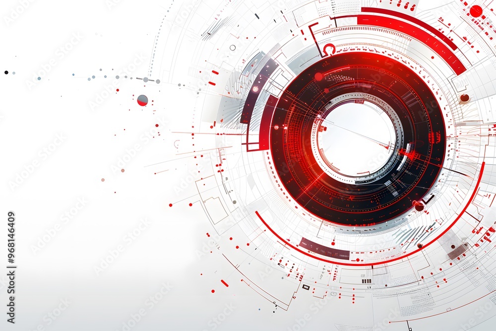Poster Futuristic Abstract Design with Circular Patterns and Red Accents