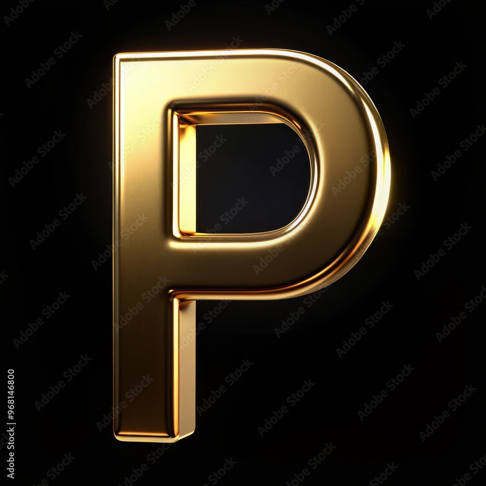 Poster Golden 3D Letter P on Black Background, 3D Rendering, Letter P, Gold Letter, 3D Design