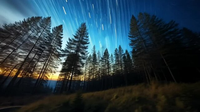 Starlit Forest Landscape at Dusk With Vibrant Colors and Movement Generative AI