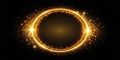 Golden Glow Ring with Sparkle Effect, Black Background, Abstract, Circle, Glow, Sparkles