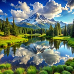 Fototapeta premium Mountain Reflection in a Still Lake, Mountain Range, Wilderness, Reflection