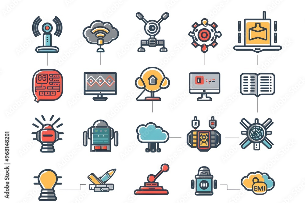 Poster a colorful array of technology and communication icons