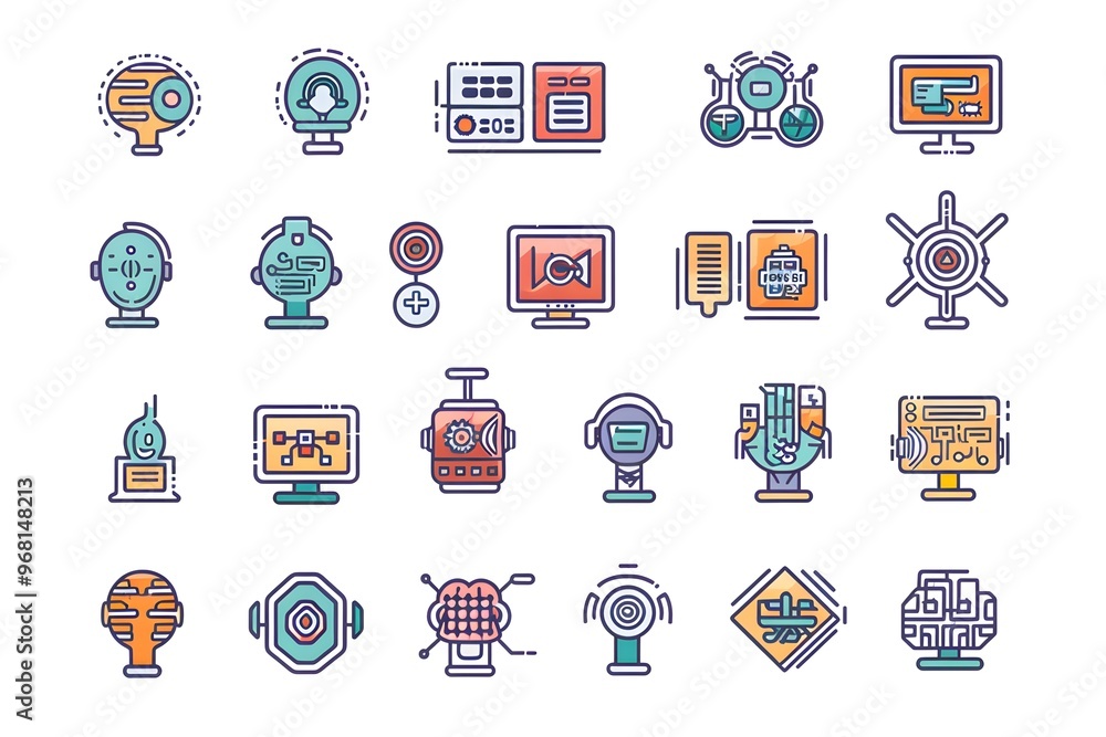 Canvas Prints A Colorful Array of Technology and Robotics Icons