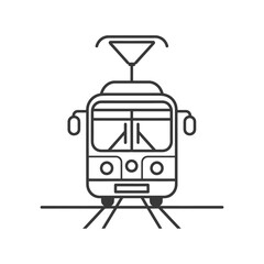 Line drawing of a tram with overhead wire