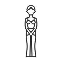 Line drawing of a woman in a formal dress