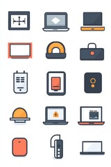  icons of digital devices including computer, phone, and tablet with modern design elements