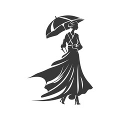 Silhouette of a Woman with an Umbrella and Flowing Dress