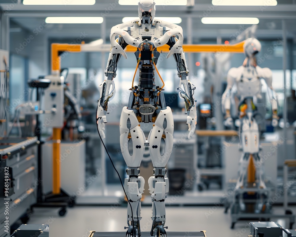 Poster futuristic robot in a high-tech laboratory showcasing advanced robotics and innovation in artificial