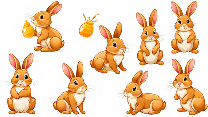 Fototapeta premium Charming Honey Bunny Clipart Set – Perfect for Scrapbooking, Stickers, and Printable Decorations