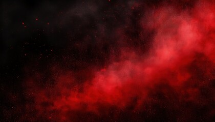 Abstract Cosmic Storm. Vibrant Red and Black Nebula Dust Clouds Swirling in the Dark Void of Space, Scattered with Glowing Particles and Hazy Texture