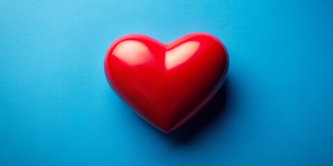 Fototapeta premium Red Heart on Blue Background, Minimalist Composition, Love, Romance, Valentine's Day