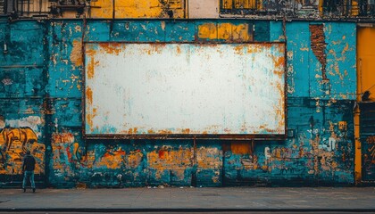 Fototapeta premium A Blank Billboard on a Weathered Brick Wall