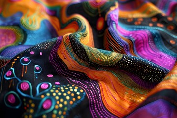 Vibrant Textile Art with Intricate Patterns and Rich Colors