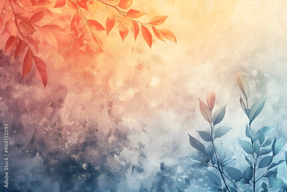 Poster serene abstract background with colorful leaves and soft textures