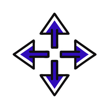 Directional arrows in purple and white symbolizing movement and choice