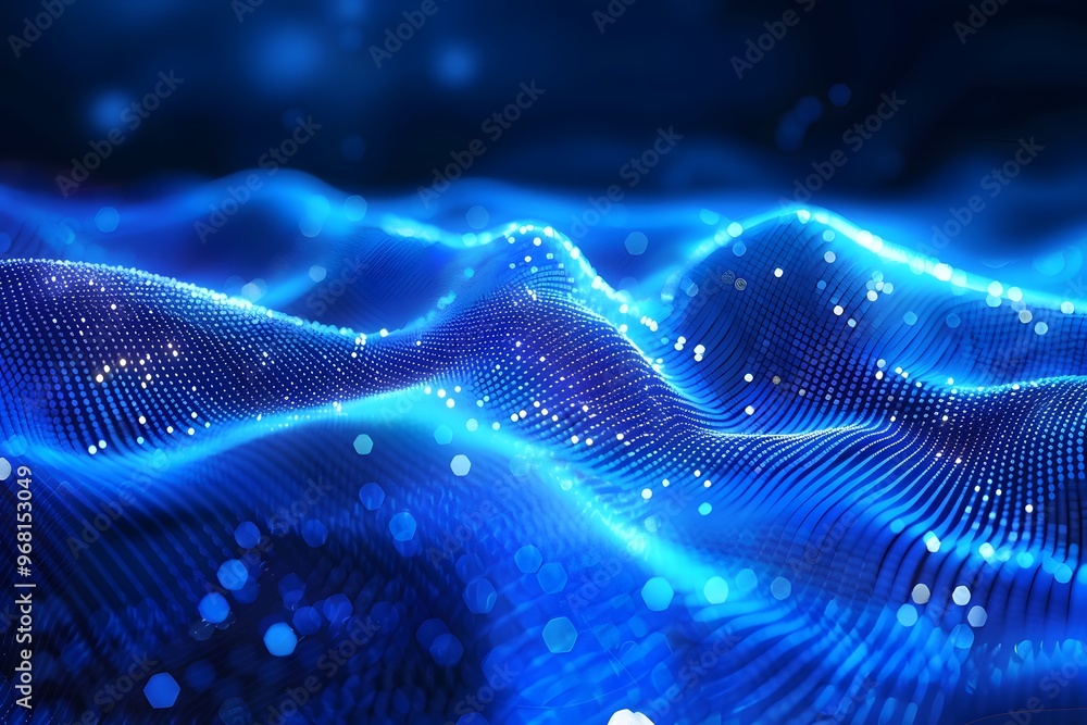 Poster abstract blue waves of light and data representation