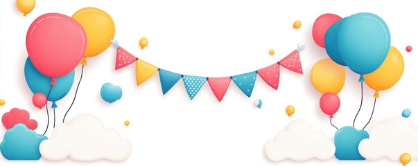 Colorful cartoon-style frame with balloons and bunting for a festive celebration background