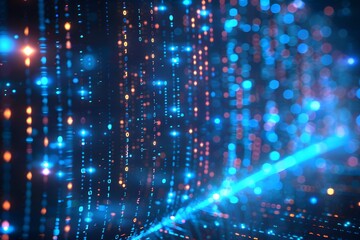 Fototapeta premium Vibrant Digital Data Stream with Glowing Binary Code and Light Effects