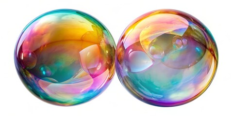 Two Iridescent Spheres with Internal Reflections, Abstract Art, Glass, 3D Render , iridescent, spheres, reflection