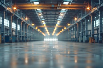 Obraz premium Expansive Industrial Warehouse with Ambient Lighting