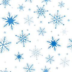 seamless pattern with blue snowflakes on a white background. Use for decoration for winter holidays, for advertising, printing, backgrounds for social networks, etc. Vector illustration