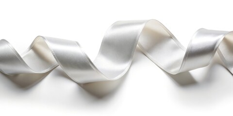 White Satin Ribbon Swirling on White Background, satin ribbon, ribbon texture, white background