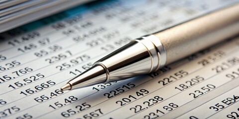 Fototapeta premium Pen on a Spreadsheet of Numbers, Close-up, Macro Photography, Finance, Numbers, Spreadsheet, Business