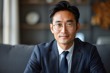 Fototapeta premium Professional Portrait of a Confident Businessman in a Modern Office Setting