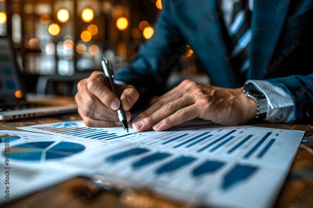Poster business professional analyzing data with charts and graphs