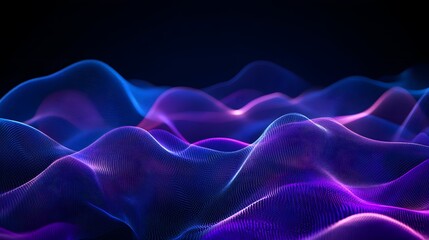 Fototapeta premium Abstract background with blue and purple glowing waves on a dark black background, an AI technology concept