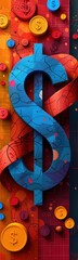 Colorful picture of a dollar sign surrounded by coins