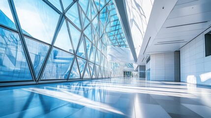 Modern Architecture Corridor with Glass Walls