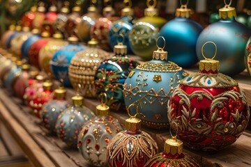 A Colorful Display of Ornate Christmas Ornaments