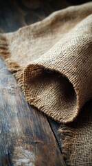 a burlap sack over wooden surface closeup