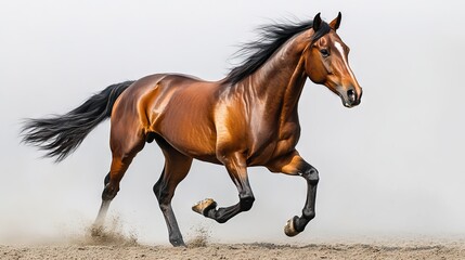 Obraz premium a realistic brown horse is running on white background