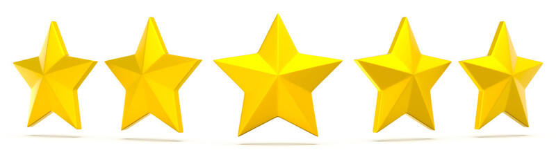 Five Golden Stars Isolated 3d Illustration