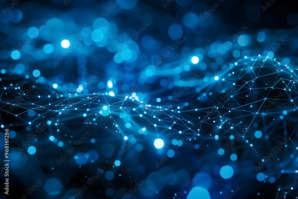 Aufkleber abstract blue network visualization with glowing nodes and connections