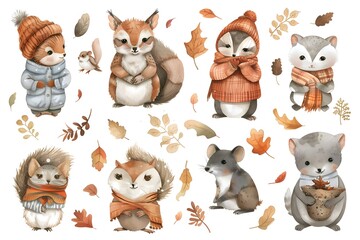 Adorable Woodland Creatures in Autumn Attire