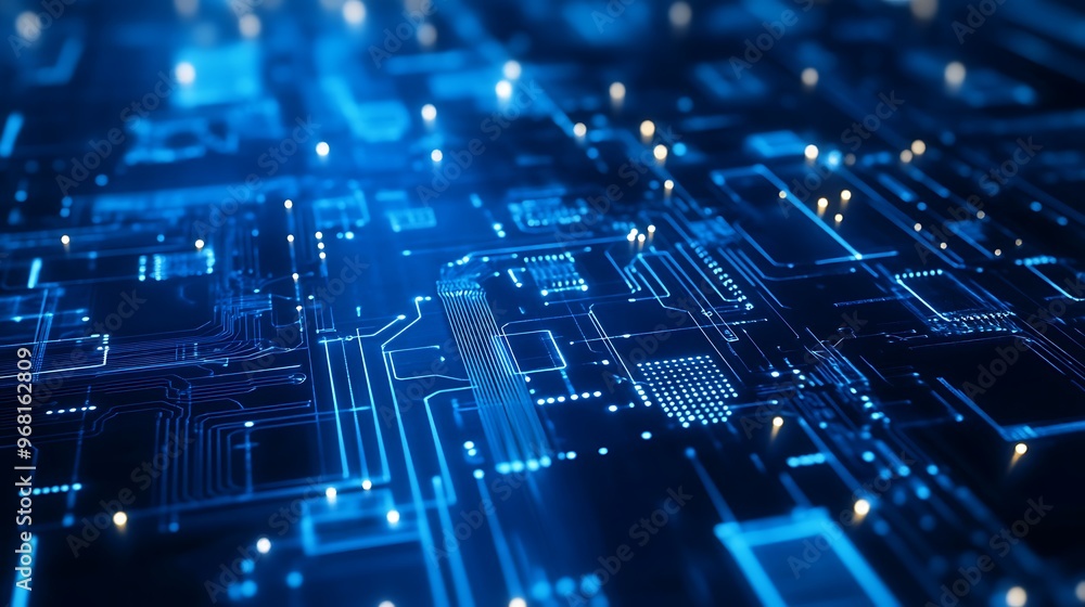 Wall mural abstract blue technology background with circuit diagram. generative ai